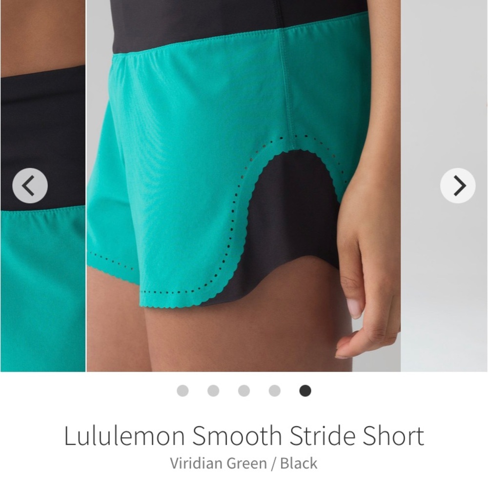 Lululemon Smooth Stride Shorts Viridian Green Black Size 4 Scallop Trim